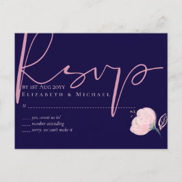 Navy Blue Blush Rosegold Wedding Budget Briefkaart