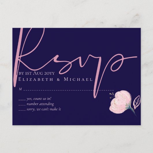 Navy Blue Blush Rosegold Wedding Budget Briefkaart (Voorkant)