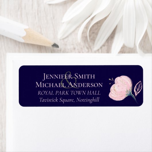Navy Blue Blush Rosegold Wedding Budget Etiket (Insitu)