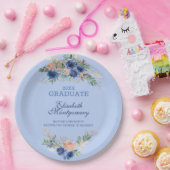 Navy Blue Blush Roses Boho Afstuderen Papieren Bordje (Feest)
