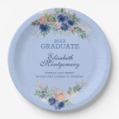 Navy Blue Blush Roses Boho Afstuderen Papieren Bordje (Voorkant)