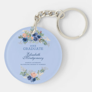 Navy Blue Blush Roses Boho Afstuderen Sleutelhanger