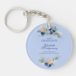 Navy Blue Blush Roses Boho Afstuderen Sleutelhanger