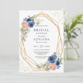 Navy Blue Blush Roses Geometric Vrijgezellenfeest Kaart (Staand voorkant)