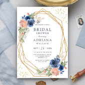 Navy Blue Blush Roses Geometric Vrijgezellenfeest Kaart