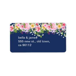 Navy Blue Blush Roze Bloemen Adresetiketten Etiket