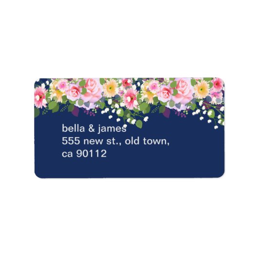 Navy Blue Blush Roze Bloemen Adresetiketten Etiket (Voorkant)