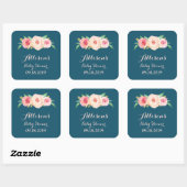Navy Blue Blush Roze Bloemen Baby shower Label (Vel)