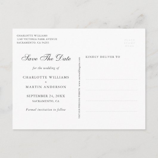 Navy Blue Blush Roze Bloemen Bewaar de datum Aankondigingskaart (Achterkant)