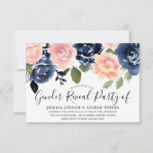 Navy Blue Blush roze bloemen Genderfeest Kaart (Voorkant)