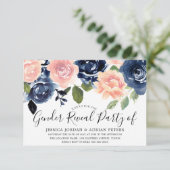 Navy Blue Blush roze bloemen Genderfeest Kaart (Staand voorkant)