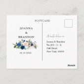 Navy Blue Blush Roze Bloemen Geometrische RSVP Briefkaart (Achterkant)