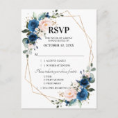 Navy Blue Blush Roze Bloemen Geometrische RSVP Briefkaart (Voorkant)