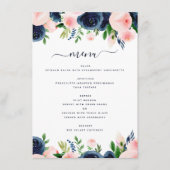 Navy Blue Blush Roze Bloemen Trouwmenu Menu (Voorkant)