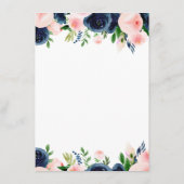 Navy Blue Blush Roze Bloemen Trouwmenu Menu (Achterkant)