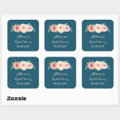 Navy Blue Blush Roze Bloemen Vrijgezellenfeest Fav Vierkante Sticker (Vel)