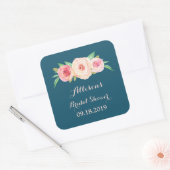 Navy Blue Blush Roze Bloemen Vrijgezellenfeest Fav Vierkante Sticker (Envelop)