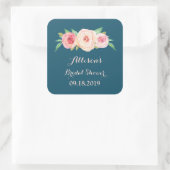 Navy Blue Blush Roze Bloemen Vrijgezellenfeest Fav Vierkante Sticker (Tas)