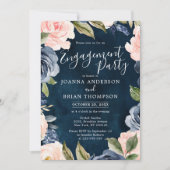 Navy Blue Blush Roze Boho Engagement Party Kaart (Voorkant)