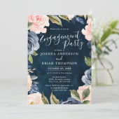 Navy Blue Blush Roze Boho Engagement Party Kaart (Staand voorkant)