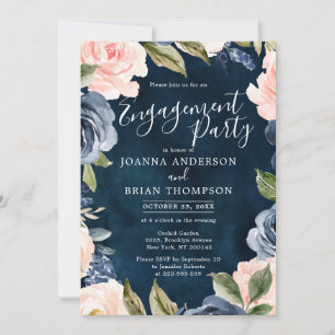 Navy Blue Blush Roze Boho Engagement Party Kaart