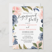 Navy Blue Blush Roze Boho Engagement Party Kaart (Voorkant)