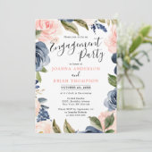 Navy Blue Blush Roze Boho Engagement Party Kaart (Staand voorkant)