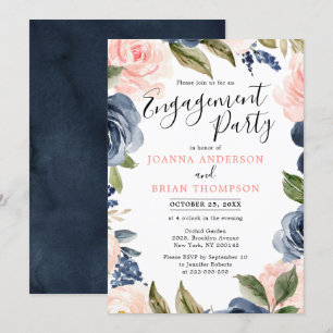 Navy Blue Blush Roze Boho Engagement Party Kaart
