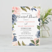 Navy Blue Blush Roze Boho repesal Dinner Kaart (Staand voorkant)