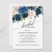 Navy Blue Blush Roze botanische Vrijgezellenfeest Kaart (Voorkant)