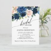 Navy Blue Blush Roze botanische Vrijgezellenfeest Kaart (Staand voorkant)