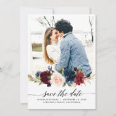 Navy Blue Blush Roze Bourgondië Roos Foto Save The Date (Voorkant)