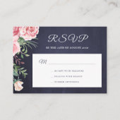 Navy blue blush roze floral budget bruiloft RSVP Informatiekaartje (Voorkant)
