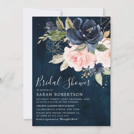 Navy Blue Blush Roze Geometric Vrijgezellenfeest Kaart (Voorkant)