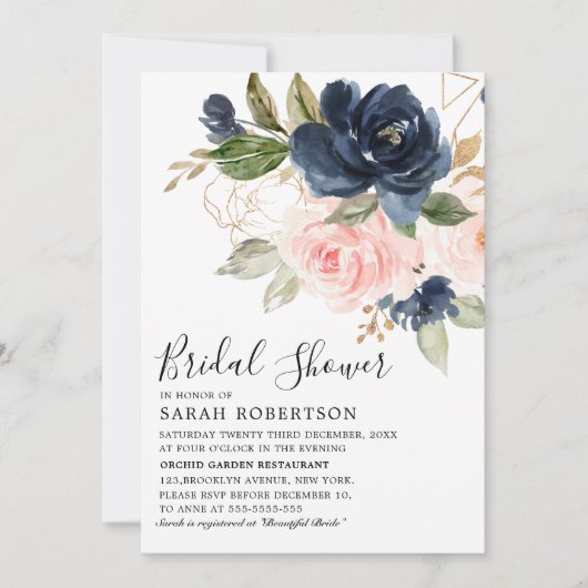 Navy Blue Blush Roze Geometric Vrijgezellenfeest Kaart (Voorkant)