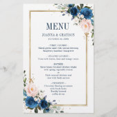 Navy Blue Blush Roze Geometric WeddenMenu (Voorkant)