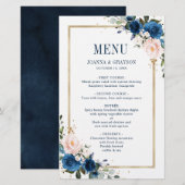 Navy Blue Blush Roze Geometric WeddenMenu (Voorkant / Achterkant)