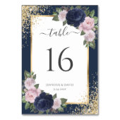 Navy Blue Blush Roze Goud Confetti Bloemen Huwelij Kaart (Achterkant)