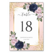 Navy Blue Blush Roze Goud Confetti Bloemen Huwelij Kaart (Achterkant)