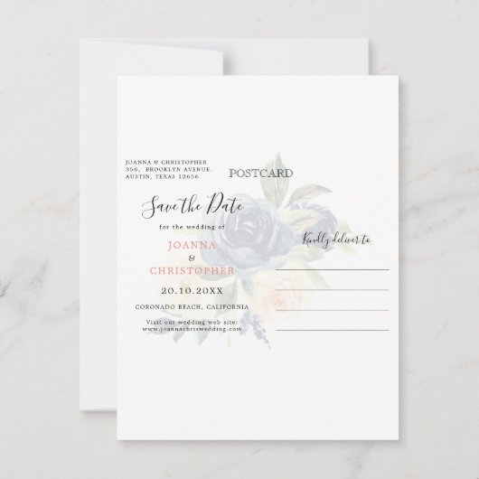 Navy Blue Blush roze kalender Save the Date A Aankondiging (Achterkant)