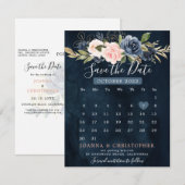 Navy Blue Blush roze kalender Save the Date A Aankondiging (Voorkant / Achterkant)