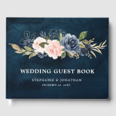 Navy Blue Blush roze Rose Botanical Gastenboek (Voorkant)