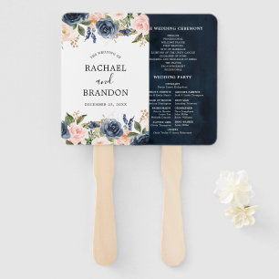 Navy Blue Blush roze Rose Botanical Handwaaier
