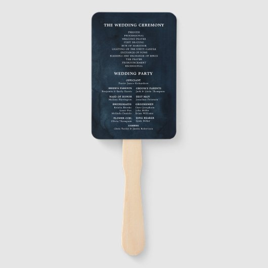 Navy Blue Blush roze Rose Botanical Handwaaier (Achterkant)