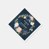 Navy Blue Blush roze Rose Botanical Servet (Hoek)