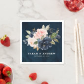 Navy Blue Blush roze Rose Botanical Servet (Insitu)