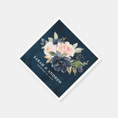 Navy Blue Blush roze Rose Botanical Servet (Hoek)