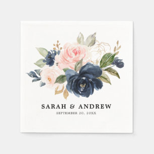 Navy Blue Blush roze Rose Botanical Servet