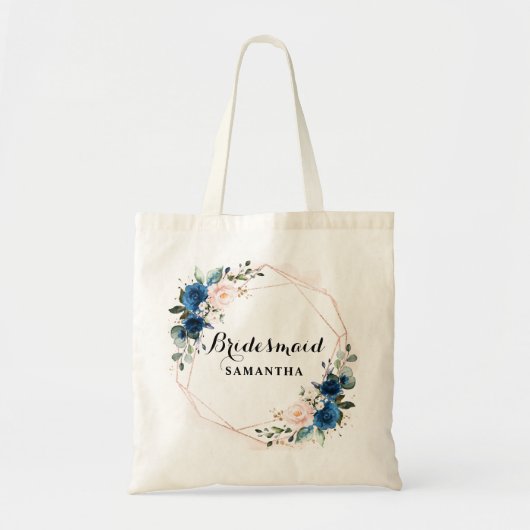 Navy Blue Blush Roze Rose Botanische Geometrische  Tote Bag (Voorkant)