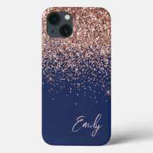 Navy Blue Blush roze Rose Gold Glitter Monogram